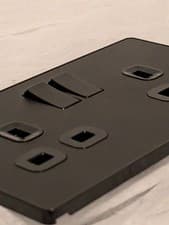 Image of British General Double 13A Matt Black Switched socket & Black inserts NEW