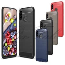 Image of For Samsung Galaxy A20E A202F Black Carbon Fibre Gel Phone Case + Screen Guard