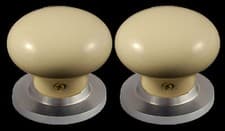 Image of 60mm Cream Ceramic Mortice Door Knob Set (Pair) Round Cottage Shape