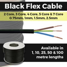Image of Black Flex Cable 2 Core - 7 Core Round Electrical Cable 0.75mm - 2.5mm 240V