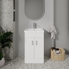 Image of Nuie Eden Floor Standing 2-Door Vanity Unit and Basin 1 Gloss White 500mm