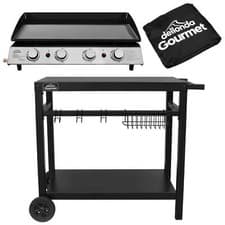 Image of 4 Burner BBQ Portable Gas Plancha Grill 10kW Hot Plate, with Cover & Trolley