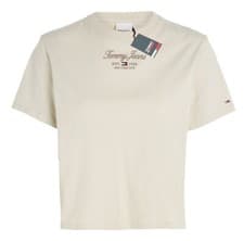 Image of Tommy Jeans Essential Logo Classic Womens Beige Crop Top T-Shirt DW16444 Size L