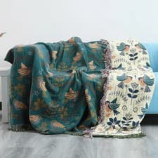 Image of Large Boho Sofa Throw Blanket with Tassels,100% Cotton Woven Blanket,Bedspread