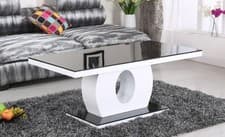 Image of BLACK GLASS COFFEE TABLE HIGH GLOSS BLACK & WHITE EDENHALL LIVING ROOM FURNITURE
