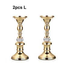 Image of Elegant Gold Metal Pillar Candlestick Crystal Candle Stand Holder Home Decor UK