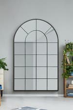 Image of Arched Metal Framed Wall Window Mirror in Gold And Black 2 Sizes