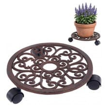 Image of NEW! 12" Cast Iron Garden Plant Flower Pot Mobile Mover Trolley Stand