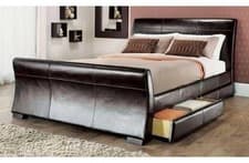 Image of STORAGE BED PLUSH GREY OR LEATHER SLEIGH BED SMALL DOUBLE KING SIZE WITH DRAWERS