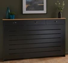 Image of Black Radiator Cover - Large with Three Drawers 1500mm MDF Rectangular
