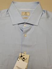 Image of HACKETT MAYFAIR Mens UK 18 Slim Fit Mini Gingham French Cuff Shirt BNWT Sky Blue