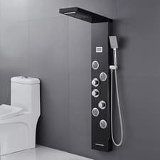 Image of Black Shower Tower Multi Function Massage Waterfall Spout LED Shower Column