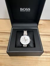 Image of Hugo Boss Women’s White Watchface, Pink Leather Strap, Rose gold hardware Watch
