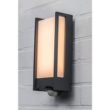 Image of Lutec Qubo Integrated LED Outdoor Wall Light PIR IP54 14W 800lm 3000K Dark Grey