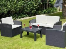 Image of Rattan Effect All Weather Garden Sofa Set 4 Seater Armchairs Table with Cushions