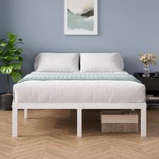 Image of Kingsize Metal Platform Bed Frame (150x200cm) – White – Heavy Duty Steel Slats