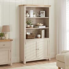 Image of Tall Wide Bookcase with 2 Door Cupboard Marbury Putty Grey Painted Oak