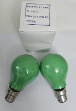 Image of 2 Pack 25W Green Incandescent Coloured Dimmable GLS Light Bulb Bayonet BC B22