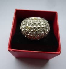 Image of Accessorize Diamonte silvertone dress ring - size L in box