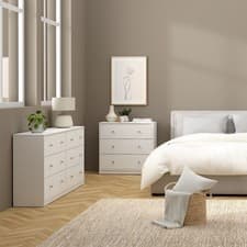Image of May Chest of 6 Drawers 3+3 White 143x68cm Furniture To Go New
