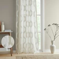 Image of Voile Curtain Panel Linara Geometric Slot Top Natural By Fusion
