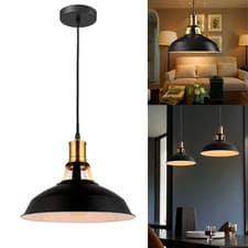 Image of Vintage Pendant Ceiling Light Industrial Metal Black Shade Hanging Retro Lamp UK