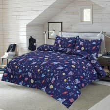 Image of Printed Space Duvet Cover Set with Pillowcases Kids Bedding Set Polycotton