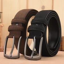 Image of Men's Suede Belt Adjustable Leather Belt Retro Metal Buckle Belt Male Waistband