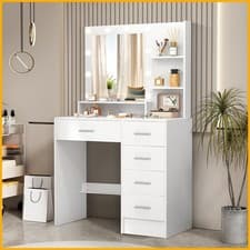 Image of Vanity Set Makeup Desk Dressing Dresser Desk Table with 5 Drawer with Led Lights