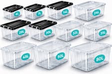 Image of Clear Plastic Storage Boxes with Lids Home Office Kitchen Stackable Large Boxes