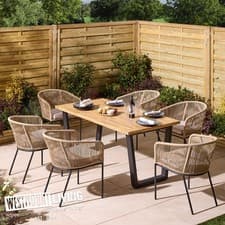 Image of Garden Dining Set 7 Piece Acacia 160cm Table Steel Legs Rope Weave Chairs