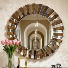 Image of Large 3D Round Wall Mirror Bling Sunburst Vanity Mirror Elegant Artistic Hanging