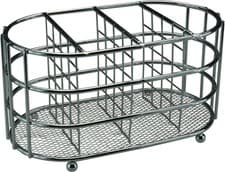 Image of Cutlery Caddy Chrome Oval Compact Kitchen Utensil Drawer Organizer Holder 20cm