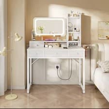 Image of Coleshome Dressing Table LED Mirror Vanity Desk 4 Drawers USB Socket White
