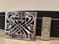 Image of BIBA Womans Leather Belt Size Medium Silver Tone Buckle New