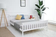 Image of White Wooden Bed Frame Slatted Design King Size 5FT