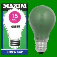Image of 1x 15W Green Incandescent Coloured Dimmable GLS Light Bulb Edison Screw ES E27