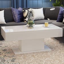 Image of High Gloss Coffee Table with LED Light Rectangle Living Room Furniture White 