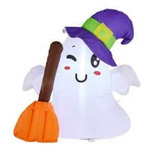 Image of SO 106cm Halloween Inflatable Ghost with Purple Witch Hat LED Lights 6099