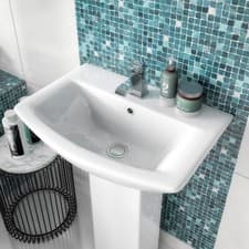 Image of Nuie Asselby 600mm Full Pedestal Basin 1 Tap Hole Modern Bathroom Square Sink