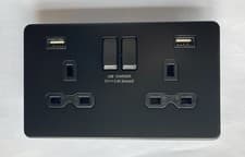 Image of Knightsbridge 13A 2G Switched Socket with 2x USB Charger-Matt Black (SFR9224MBB)