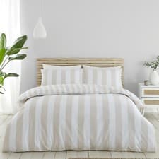 Image of Catherine Lansfield Cove Stripe Reversible Duvet Cover Bedding Set Natural
