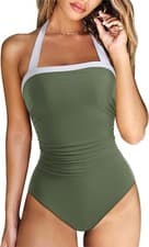 Image of DOULAFASS Tummy Control Swimwear High Neck Swimming Costume Women Bandeau Strap