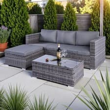 Image of Grey Rattan Garden Corner 4 Seater Furniture Sofa Table Chair Lounge Set Patio