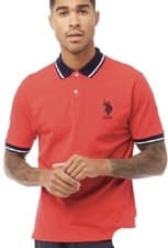 Image of US Polo Assn Men's Polo Shirt Black Size Large Short Sleeves Cotton Top , Red