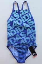 Image of ADIDAS INFINITEX+ PRO LOGO PRINT ONE PIECE SWIMSUIT BLUE DQ3278 KIDS GIRLS M