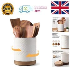 Image of Versatile Kitchen Utensil Holder - Elegant Beige Ceramic with Rotatable Base