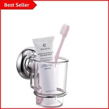 Image of Compact No-Drill Toothbrush Tumblers Holder - Stainless Steel for Kitchen/Bath