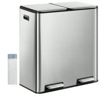 Image of 2 x 30L Double Kitchen Bin, Pedal Bin with Soft-Close Lid, Silver