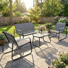 Image of 4 Piece Garden Furniture Set with Breathable Texteline Mesh for Balcony, Grey